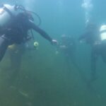 Skupina potápěčů ve vodě 7. července 2023 na Bořené Hoře.